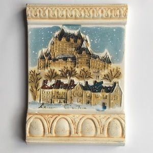 Ceramic Wall Plate signed painted artist Simon Quebec of Le Chateau Frontenac.